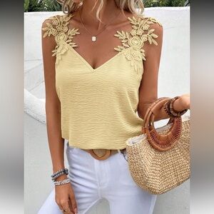 Elegant Yellow Lace Trim Top
